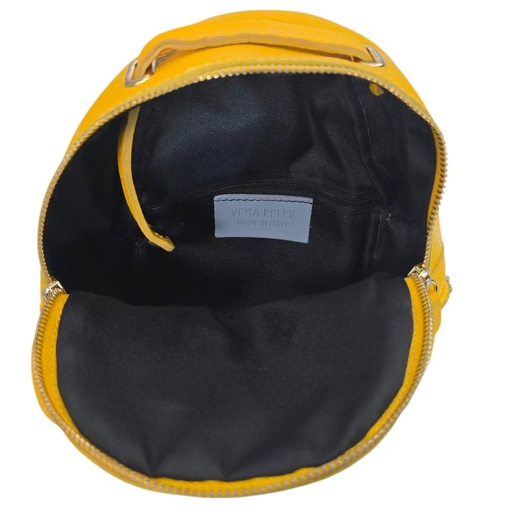 Vera Pelle Yellow Pebbled Leather Convertible Mini Backpack Crossbody Made Italy